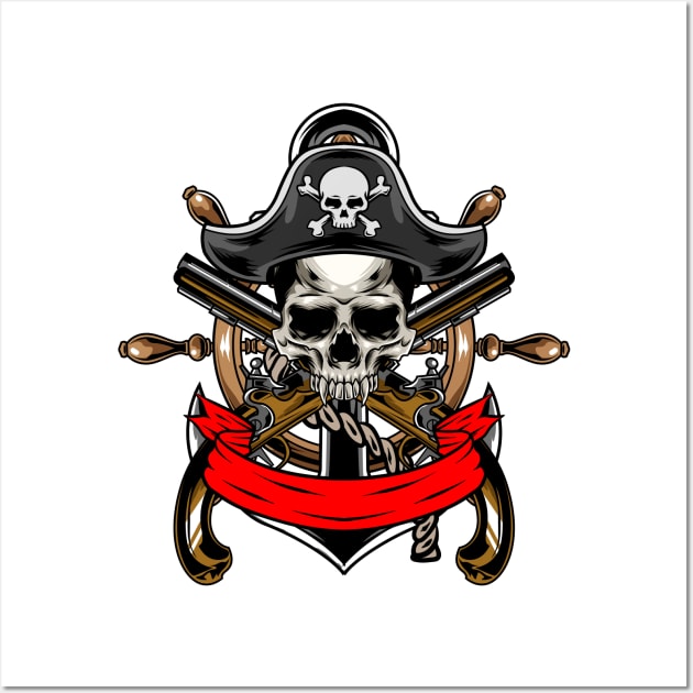 Skull Pirates Guns x Steering Wheel Anchor Wall Art by Harrisaputra